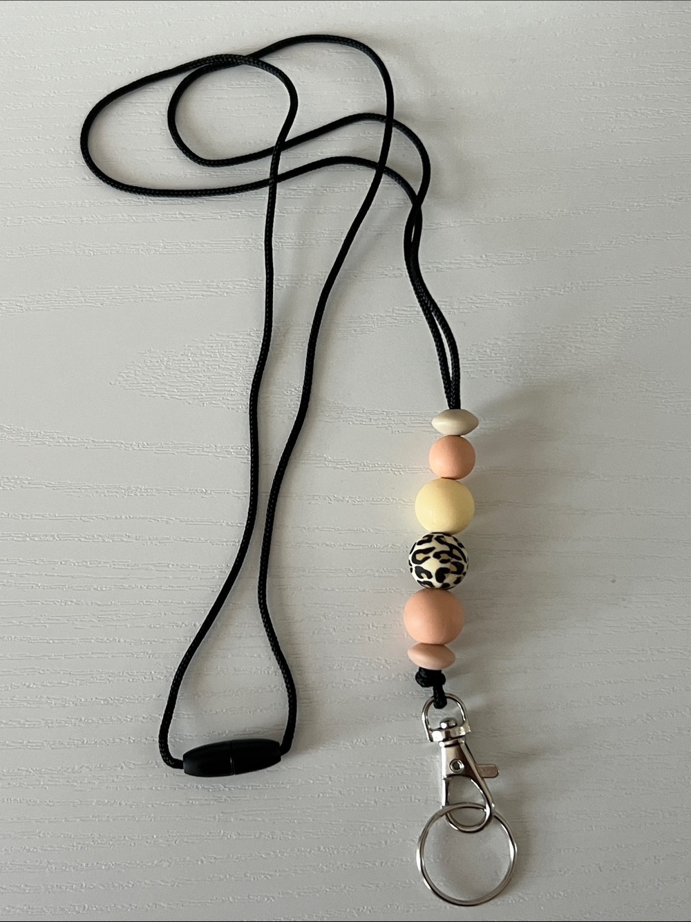 Pink and Cream Beaded Lanyard Necklace, ID Badge & Key Holder
